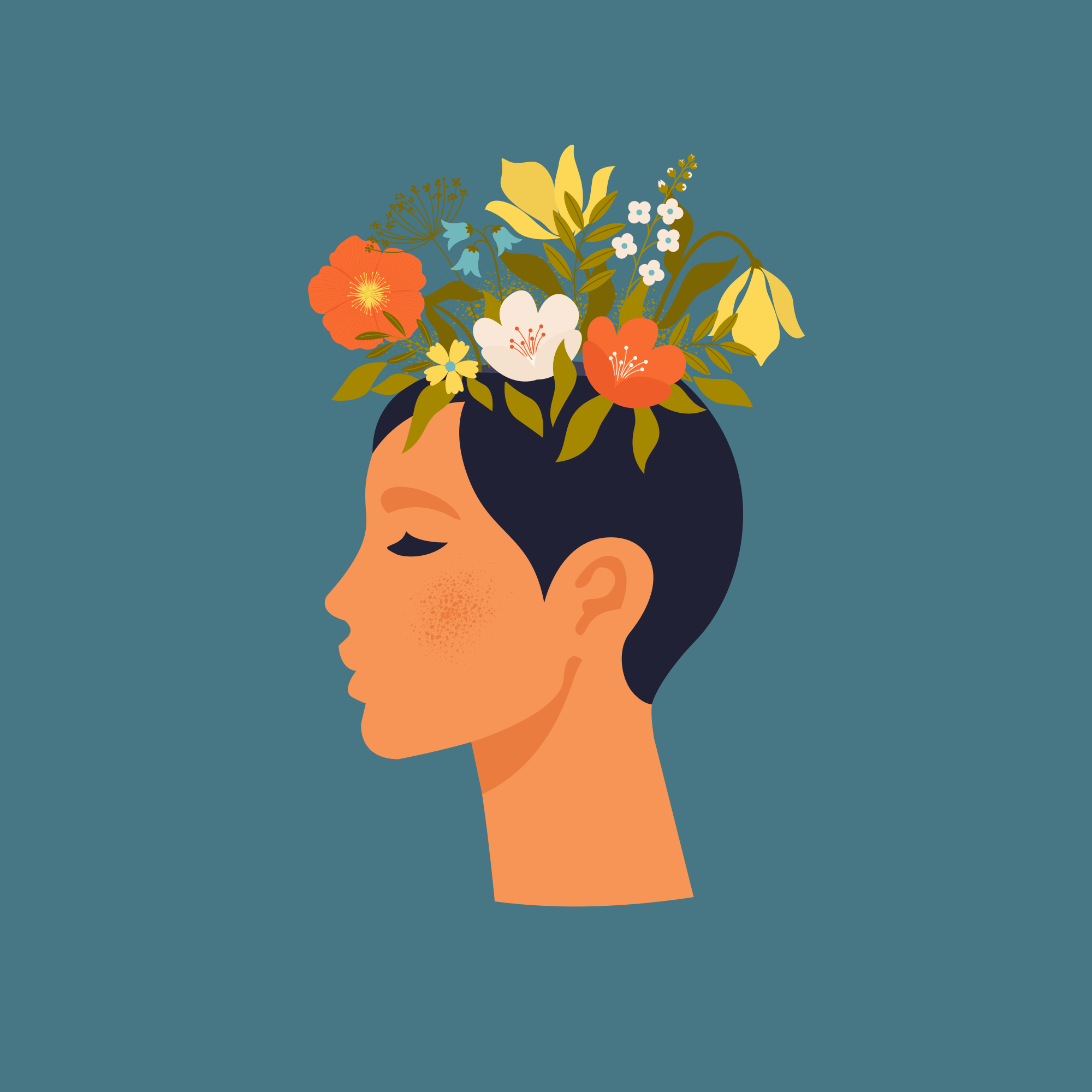 Abstrakti nainen sinisellä taustalla kukkajuliste - Tenstickers