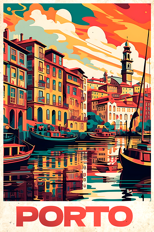 Oporto retrojuliste kaupunki- ja maajuliste - Tenstickers