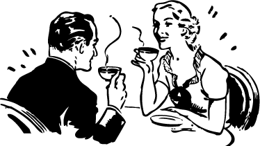 Retro-juliste pariskunnasta kahvia nauttimassa - Tenstickers