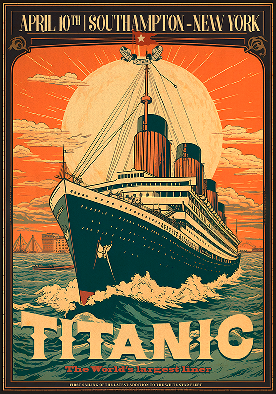 Titanicin ensimatka retro-juliste - Tenstickers