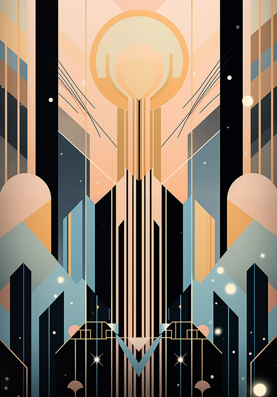 Vaaleanpunaisia ja sinisiä muotoja Art Deco -juliste - Tenstickers