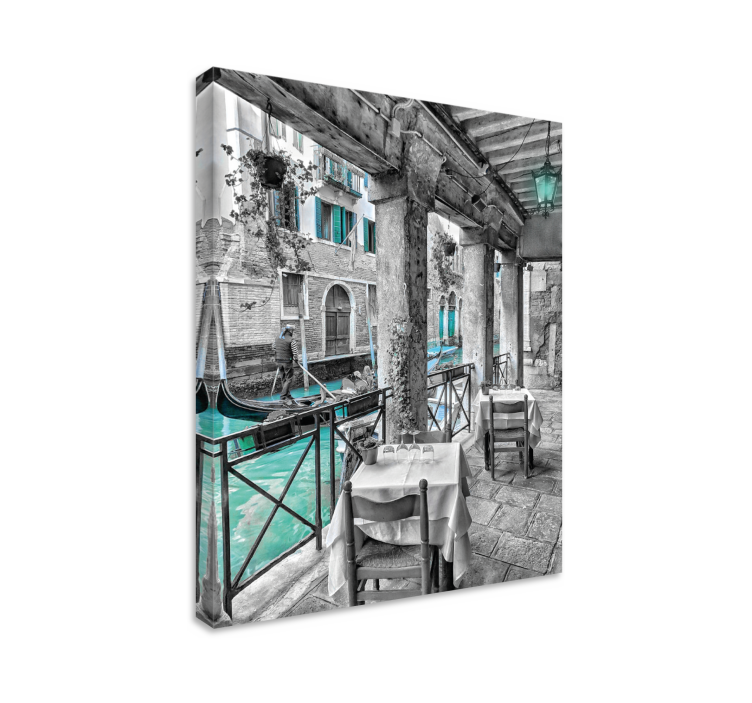 Mies ratsastaa veneellä ravintolan venetsian vieressä kaupunki ca - Tenstickers