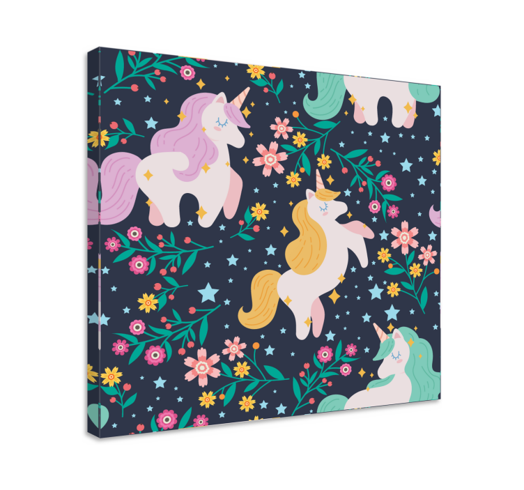 Unicornios flores y estrellat yksisarvinen canvas - Tenstickers