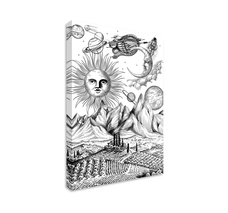 Aurinko ja planeetat abstrakti canvas taulu - Tenstickers