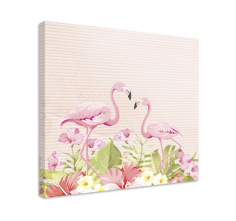 Flamingot kukkaisten keskellä canvas taulu - Tenstickers