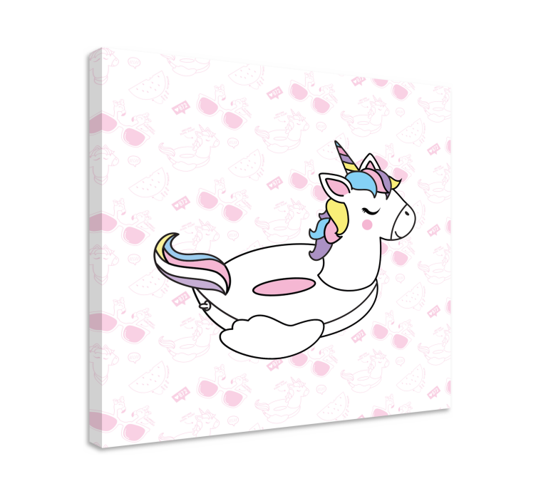 Käsin piirretty yksisarvinen ja flamingoja eläin canvas - Tenstickers
