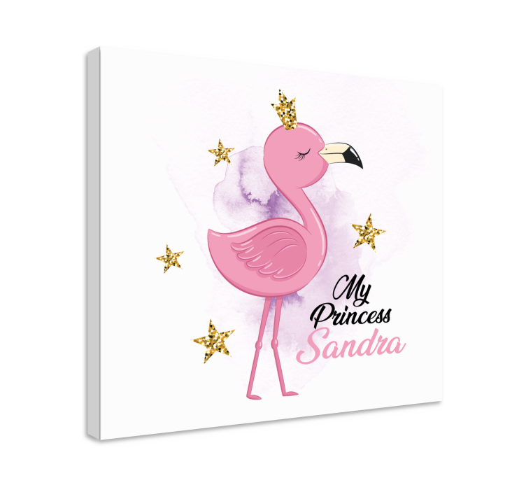 Söpö flamingo-prinsessa nimellä canvas taulu omasta kuvasta - Tenstickers