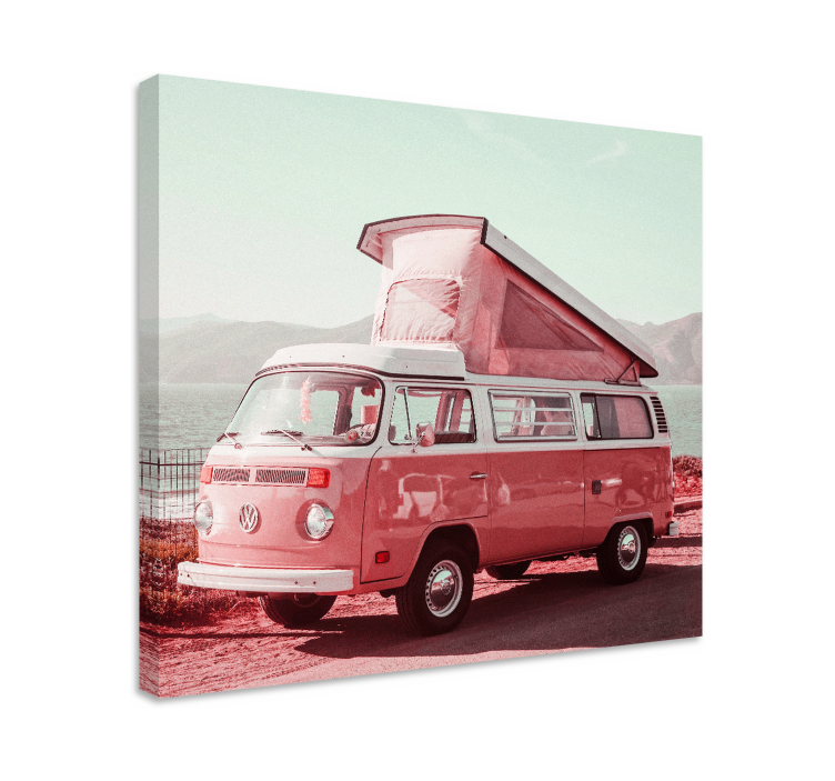 Vaaleanpunainen vintage-pakettiauto vintage canvas - Tenstickers