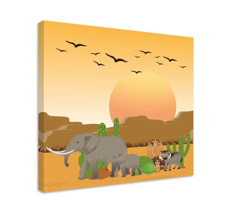 Norsu canvas taulu autiomaan safarikohtaus - Tenstickers