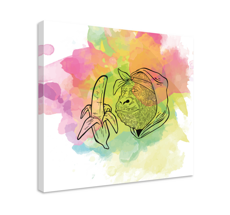 Gorilla banaania pitelevä aakkoset canvas taulu - Tenstickers