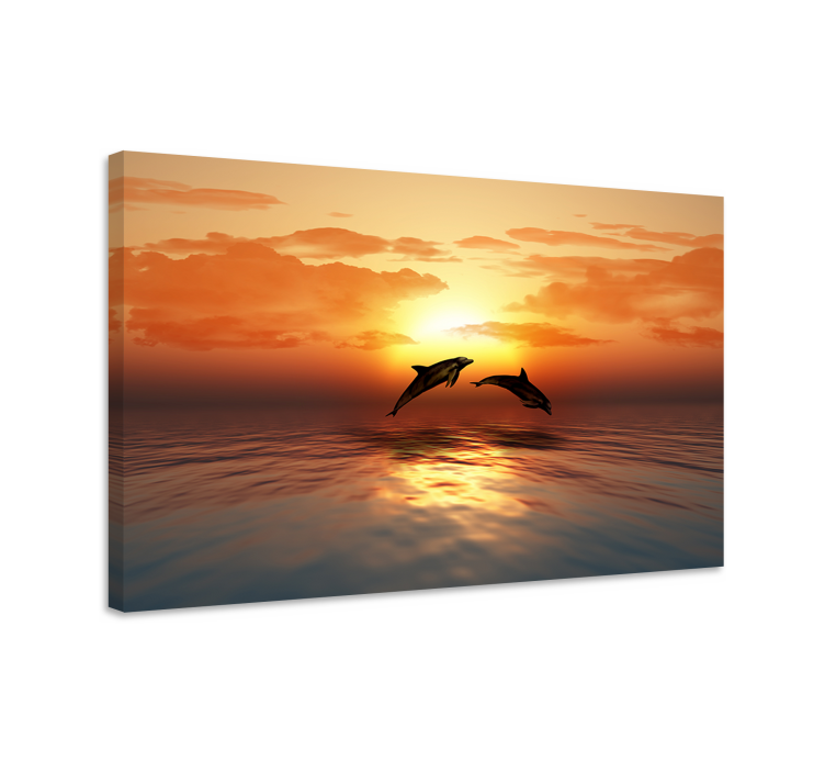 Merimies canvas taulu delfiinit auringonlaskussa - Tenstickers