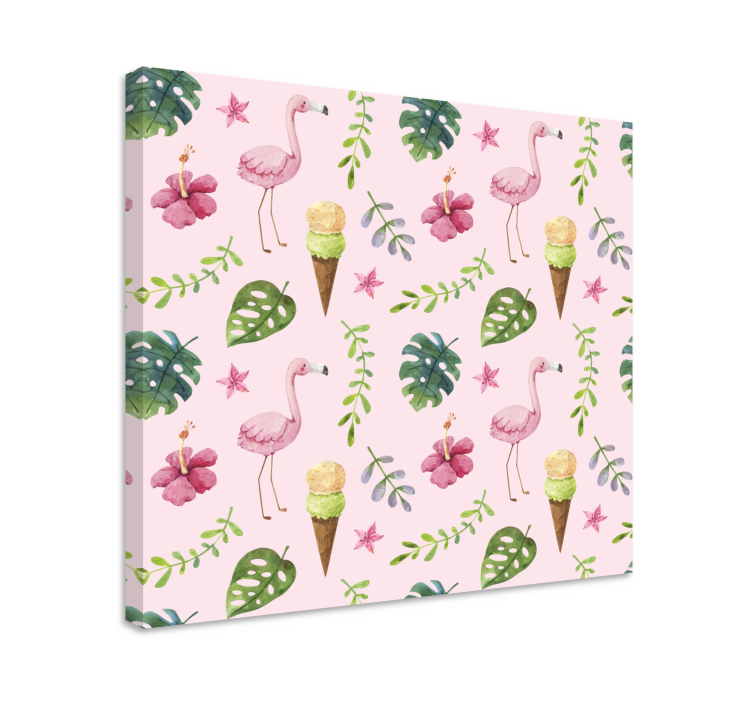 Flamingot ja jäätelö mosaiikki canvas taulu - Tenstickers