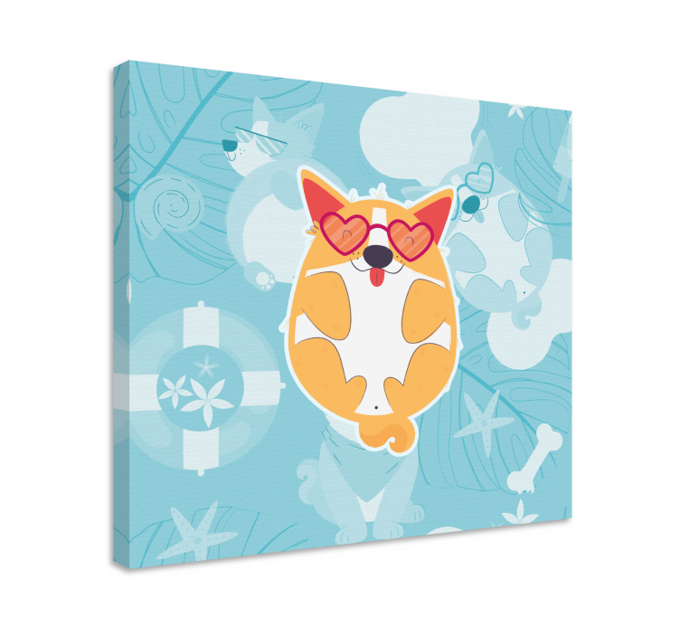 Käsin piirretty kesäkuvio koirien kanssa makuuhuone canvas - Tenstickers