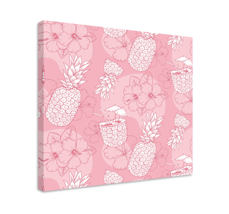Ananas hibiskus-kuvioinen kukka ja kasvi canvas taulu - Tenstickers