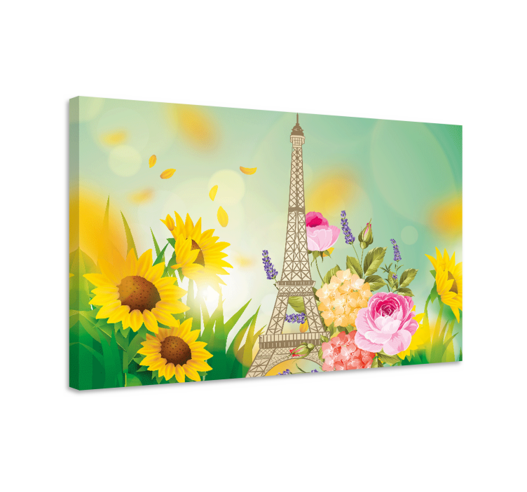 Eiffel-torni kukka ja kasvi canvas-taulu - Tenstickers
