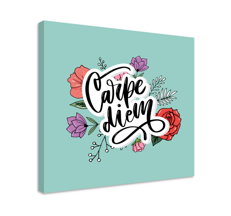 Carpe diem vaaleanpunainen kukkakuvio motivointi canvas - Tenstickers