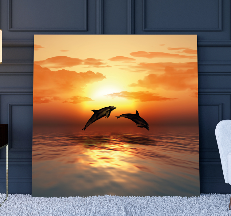 3d delfines nadando 3d canvas - Tenstickers
