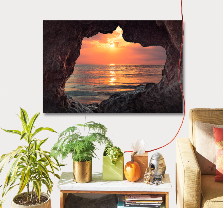 3d luola auringonnousu valtameri canvas taulu maisema - Tenstickers