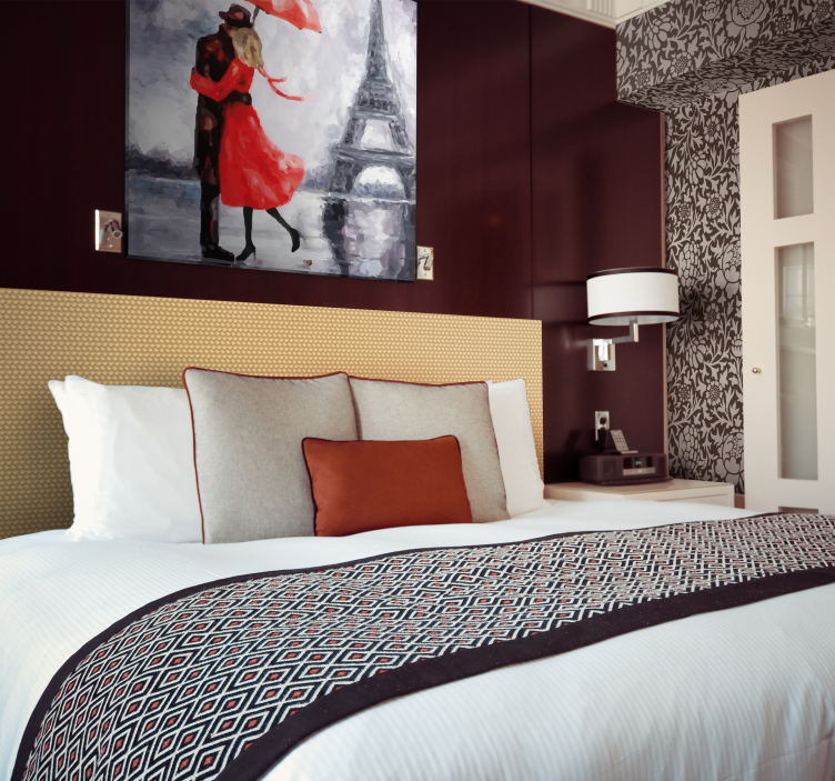 Romanttinen pariisin syleily elegantti canvas taulu - Tenstickers