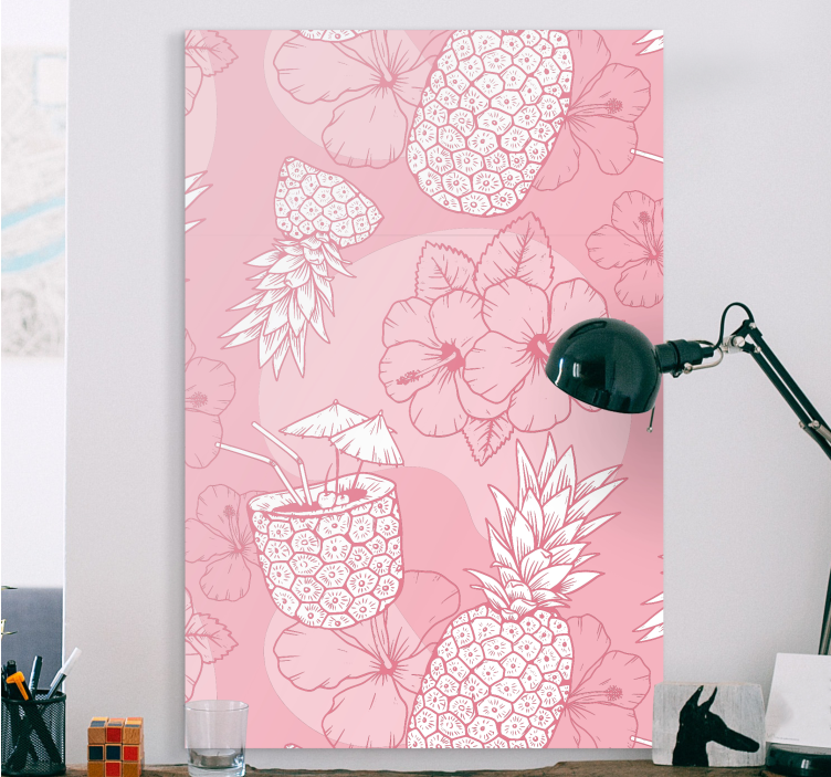 Ananas hibiskus-kuvioinen kukka ja kasvi canvas taulu - Tenstickers