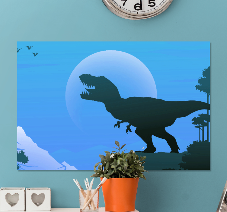 Dinosaurus canvas taulu t-rex varjokuvana - Tenstickers