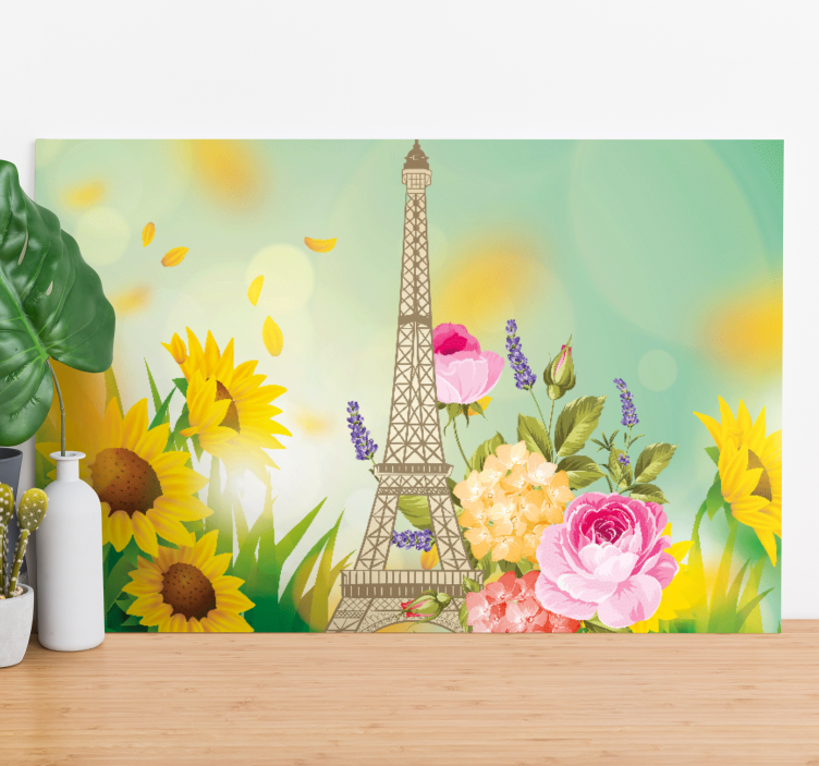 Eiffel-torni kukka ja kasvi canvas-taulu - Tenstickers
