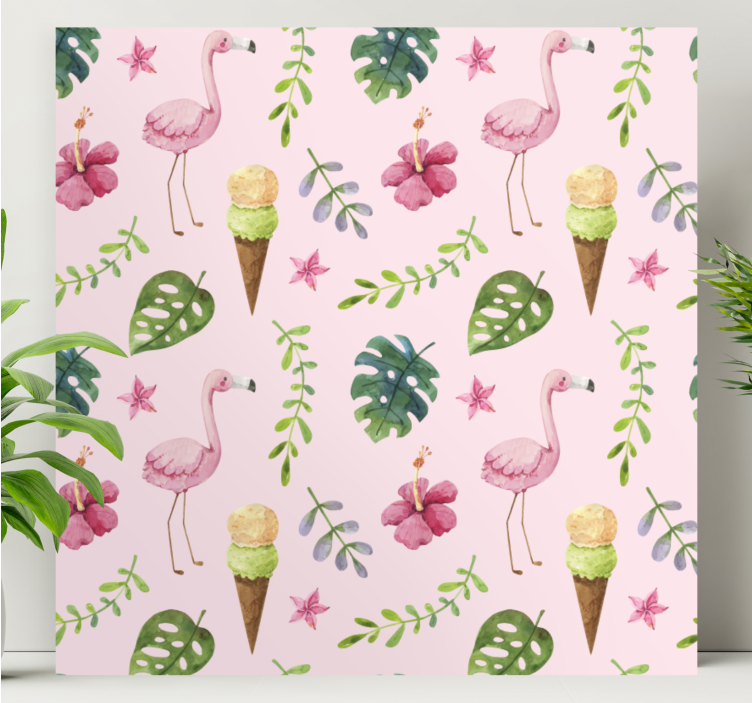 Flamingot ja jäätelö mosaiikki canvas taulu - Tenstickers