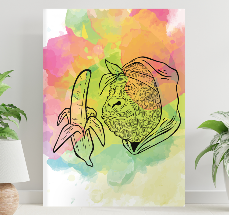 Gorilla banaania pitelevä aakkoset canvas taulu - Tenstickers