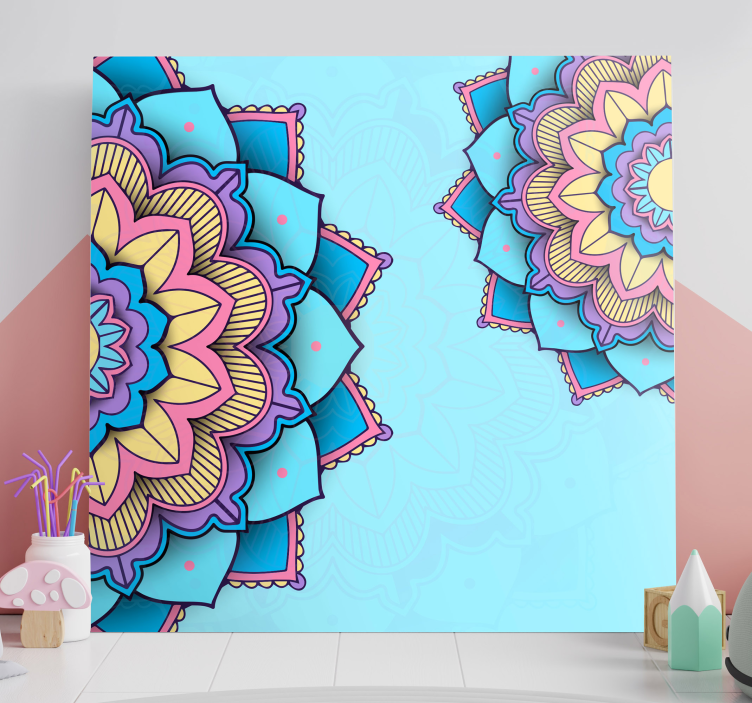 Kaksi värikkäitä mandalakuvioita mandala canvas - Tenstickers