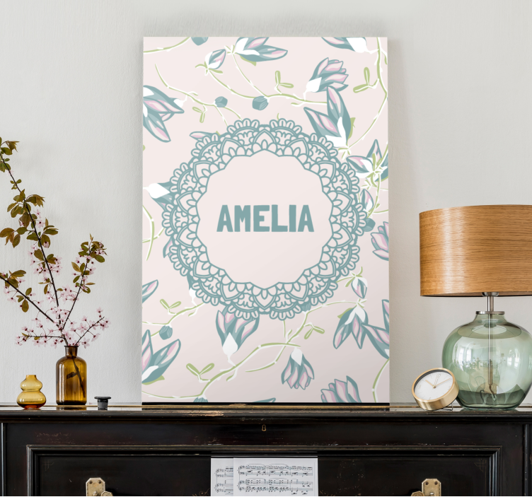 Käsin piirretty lehti- ja kukkakuvio canvas taulu omasta kuvasta - Tenstickers