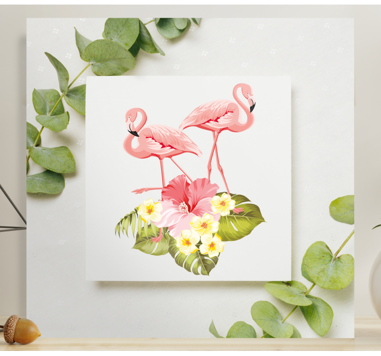 Kukka eksoottinen koristelu flamingo eläin canvas - Tenstickers