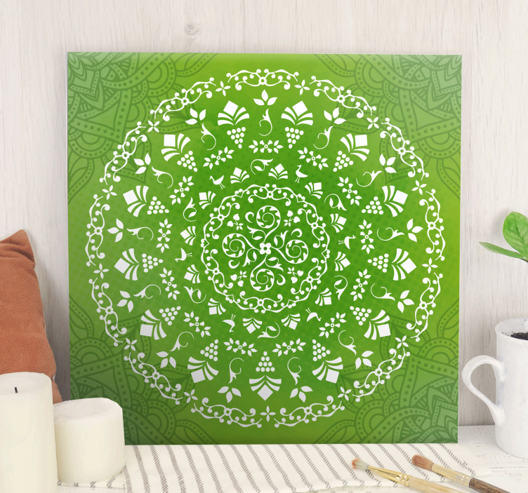 Mandala vihreä koriste pyöreä mandala canvas - Tenstickers