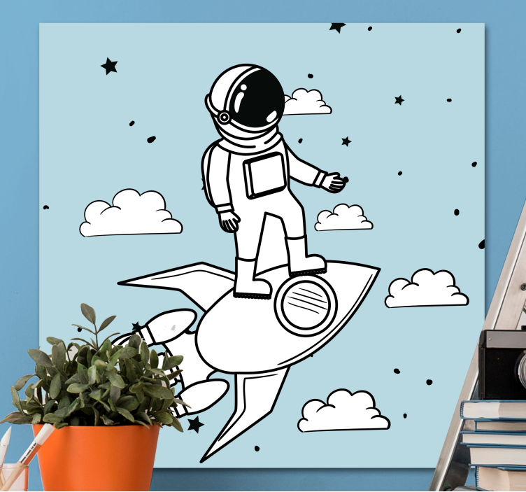 Raketti -astronautti ja tähdet moderni canvas - Tenstickers