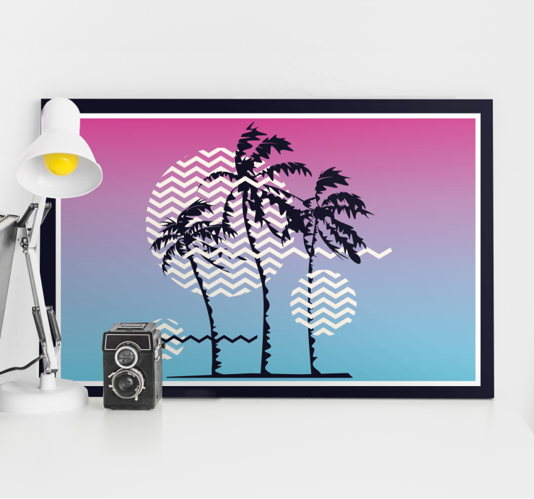 Retro auringonlaskun palmut vintage canvas - Tenstickers