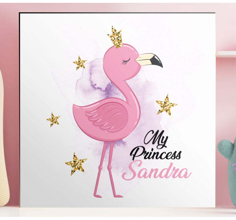 Söpö flamingo-prinsessa nimellä canvas taulu omasta kuvasta - Tenstickers