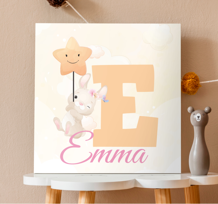 Söpöjä eläimiä pupu, jolla on nimi canvas taulu omasta kuvasta - Tenstickers