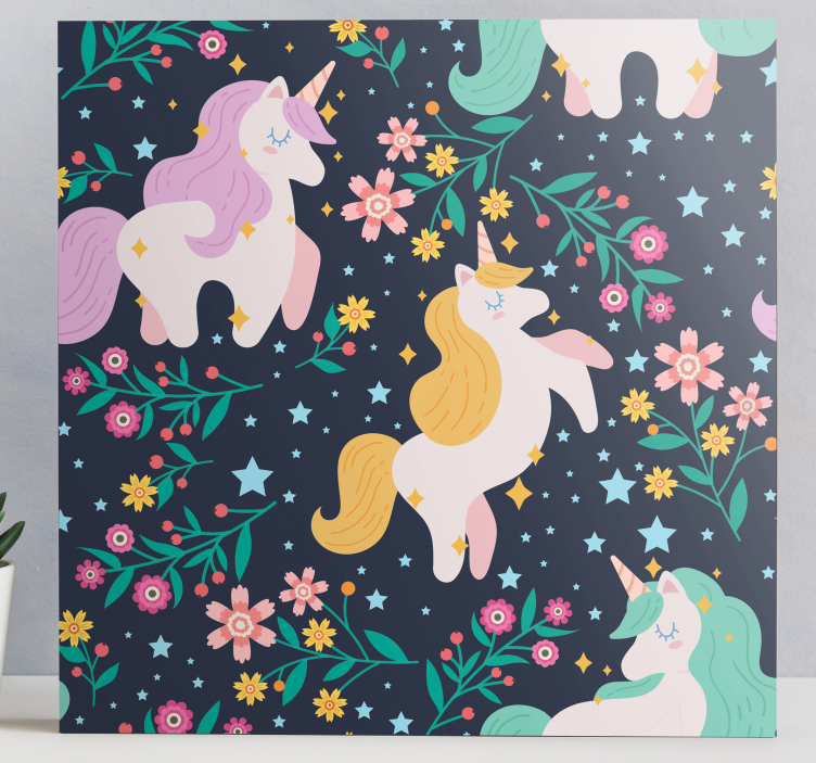 Unicornios flores y estrellat yksisarvinen canvas - Tenstickers