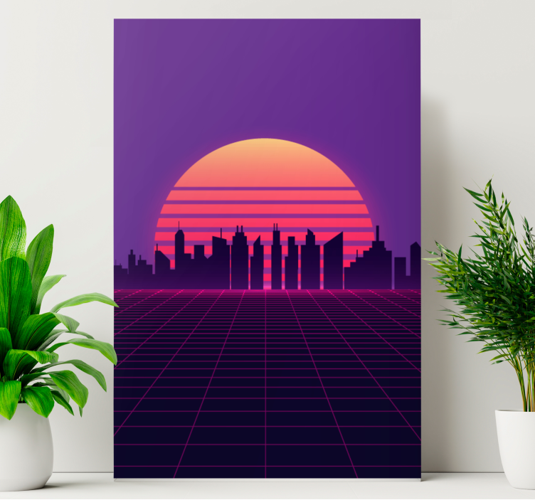 Vaporwave auringonlasku 80-luvun tyyliin vintage canvas - Tenstickers