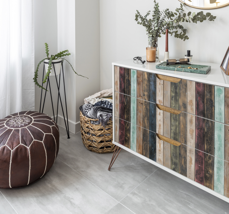 Värikkäitä maalattuja pystysuoria lankkuja huonekalutarra - Tenstickers