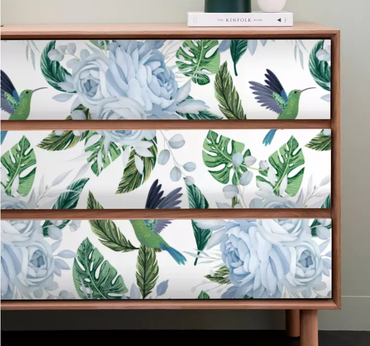 Trooppinen kolibri kukka huonekalutarra - Tenstickers