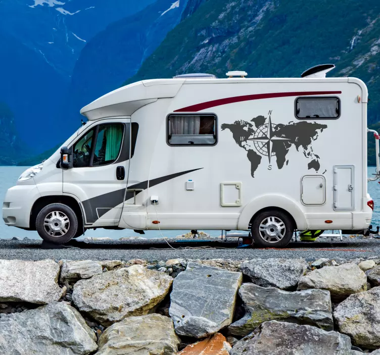 Maailmankartta ja kompassi asuntoauto tarra - Tenstickers