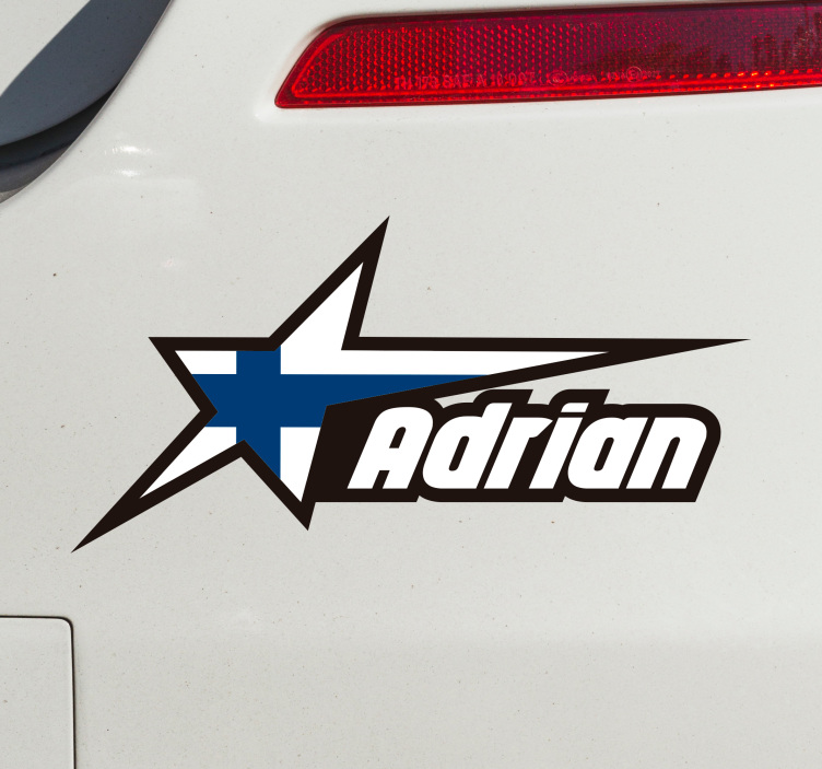 Suomalainen lippu tähdessä ja muokatussa nimessä autotarrat - Tenstickers