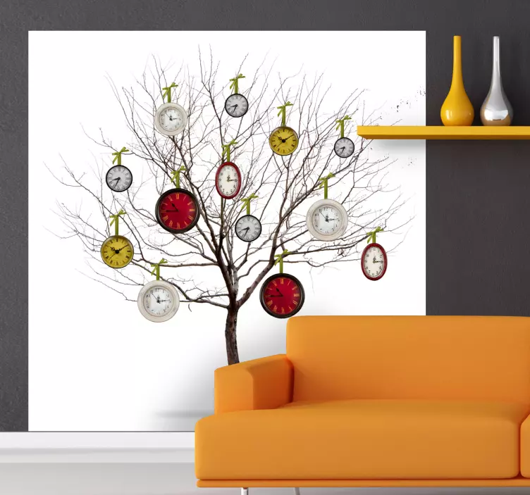 Abstrakti taide kellokoneen puu seinä muralsigner - Tenstickers