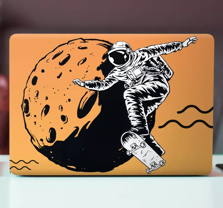 Astronautti rullalautailu kuu läppäritarra - Tenstickers