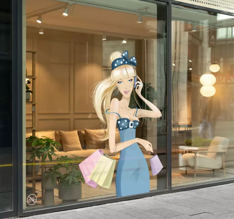 Blondi tyttö ostosseinä tarra - Tenstickers