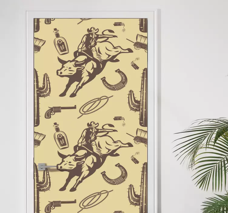 Hieno cowboy ratsastaa härkä Ovitarra - Tenstickers