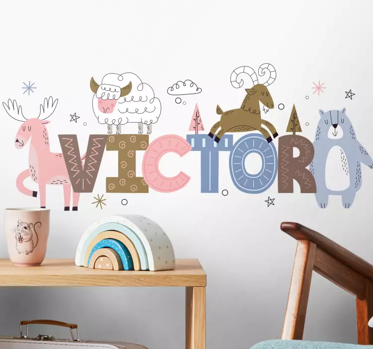 Eläimet, joilla on nimi seinätarra lastenhuone - Tenstickers