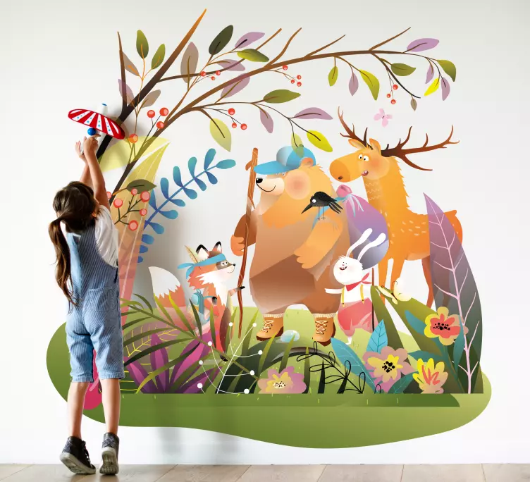 Eläinten ystäviä metsässä kuvitelma tarra - Tenstickers