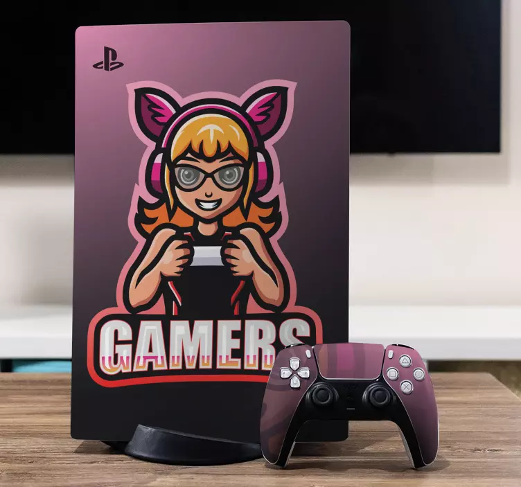 Gamer tyttö maskotti ps4 tarra - Tenstickers