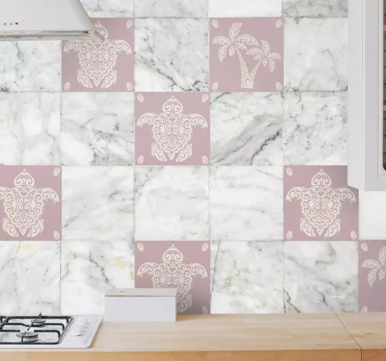 Hawaii kilpikonna ja palmukuviointi laattatarra - Tenstickers